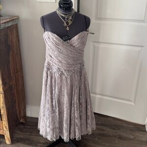 Catherine regehr Strapless Gray Lace & silk Dress - size small